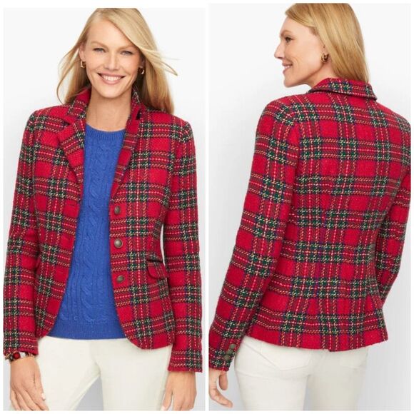 Talbots Holiday Plaid Blazer size 6P Red - Picture 10 of 11